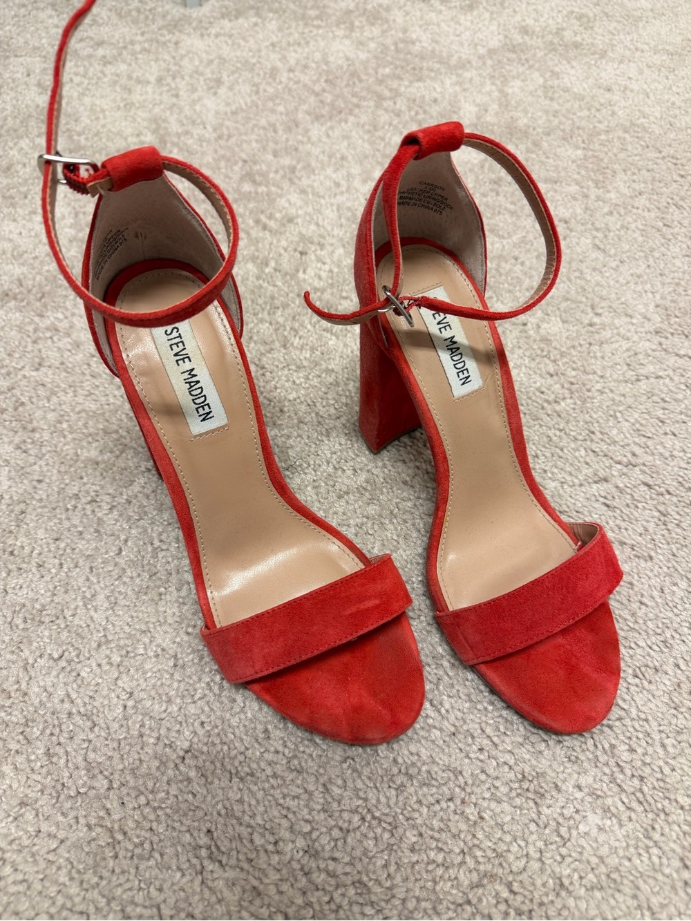 Steve Madden Red Suede Ankle-Strap Block Heels